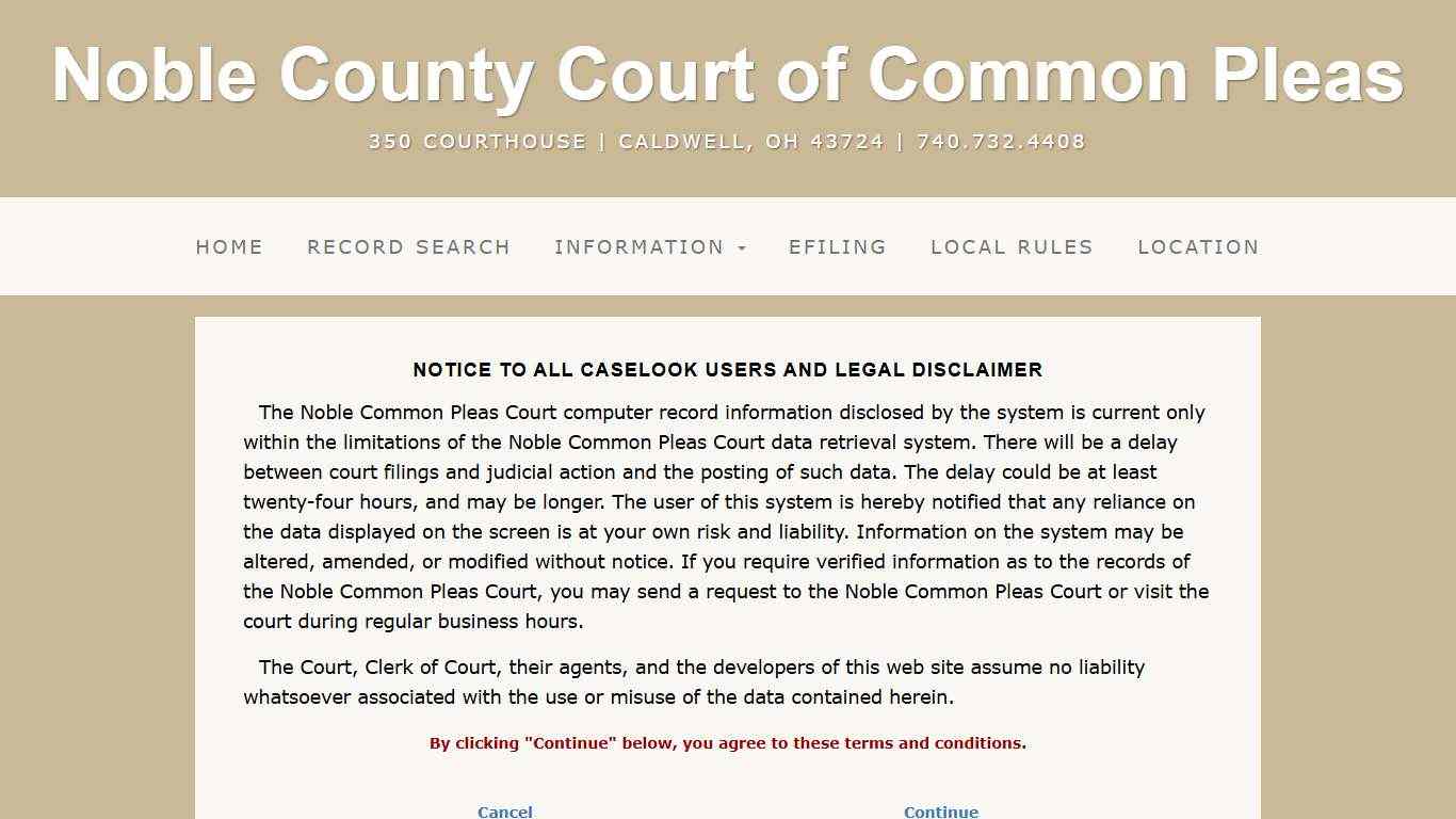 Noble Common Pleas Court - Record Search